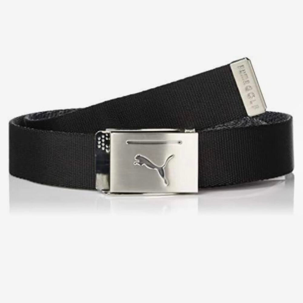 Puma Golf Men's Reversible Web Belt One Size Black Silver Gray Bottle Opener 48"